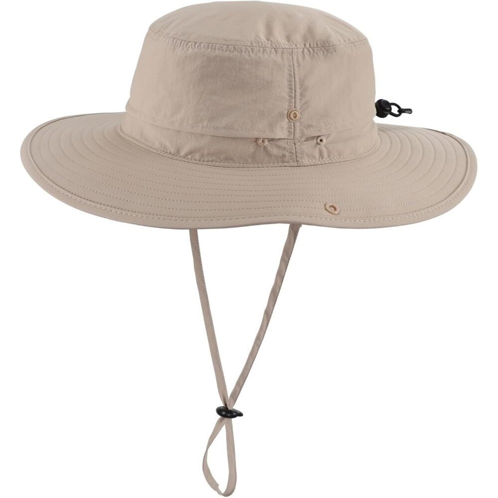 Unisex Khaki 100% Nylon Wide Brim Boonie with Chin Strap Classic Cowboy Hat